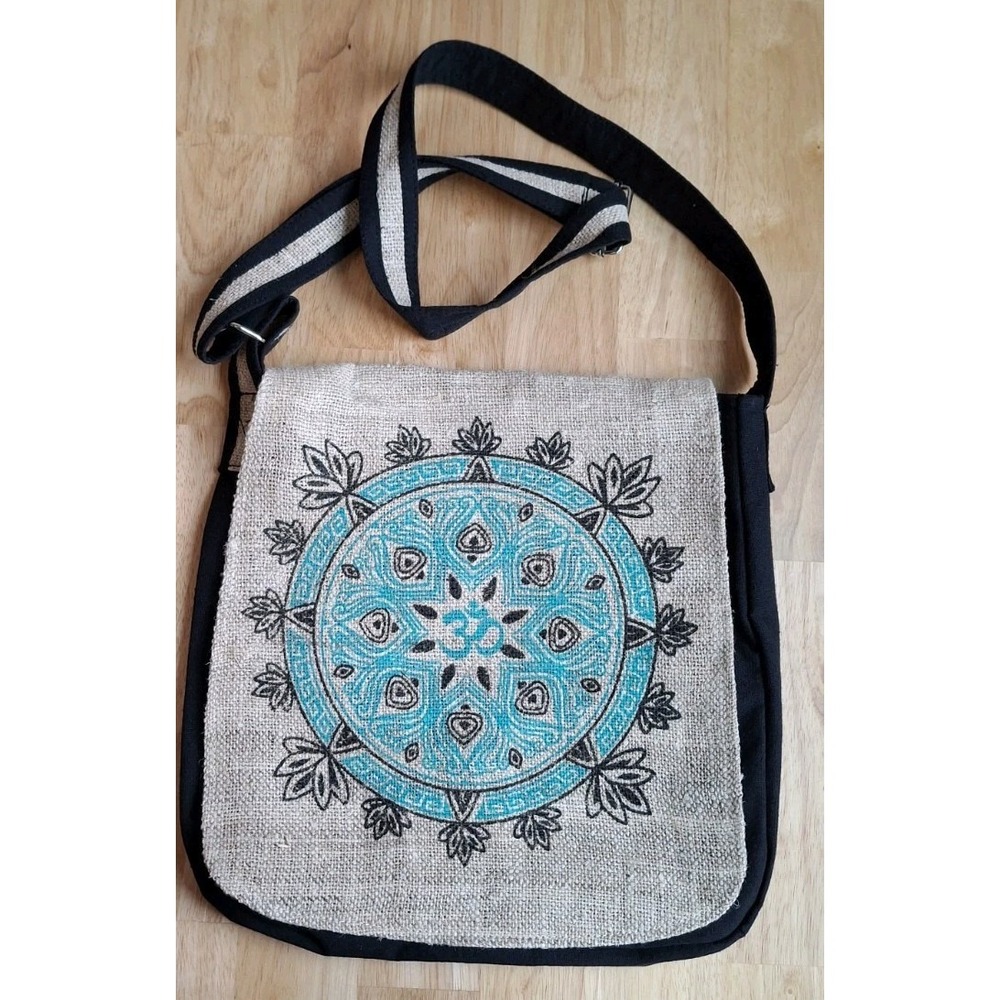 Boho Mandala Om Crossbody Bag Woven Jute Hemp Style Yoga Festival Hippie Purse